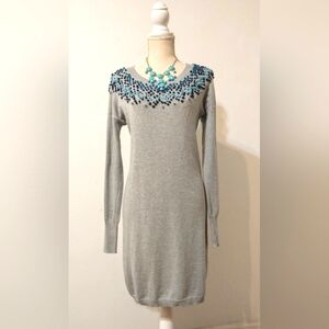 Ruby Moon Long Sleeve Sweater Dress w/ Tiny Pom-poms - M
